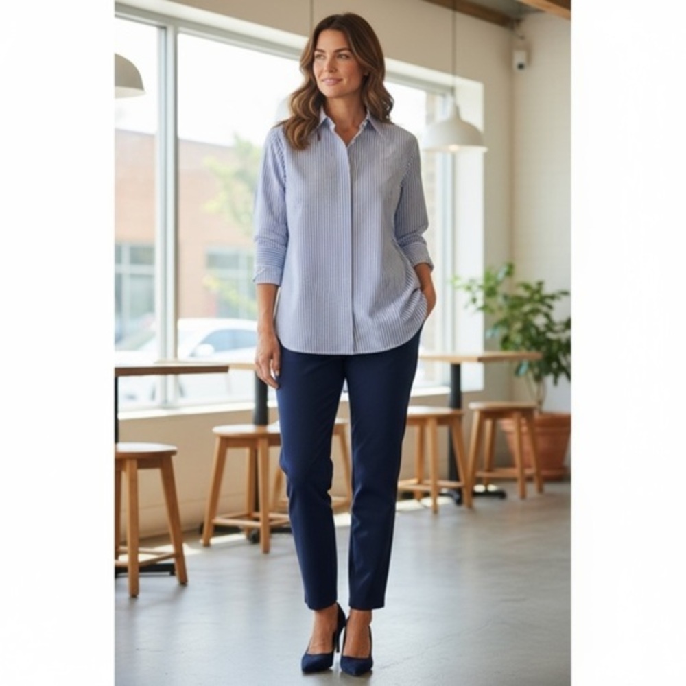Women’s Blue Stripe Button-Front Shirt